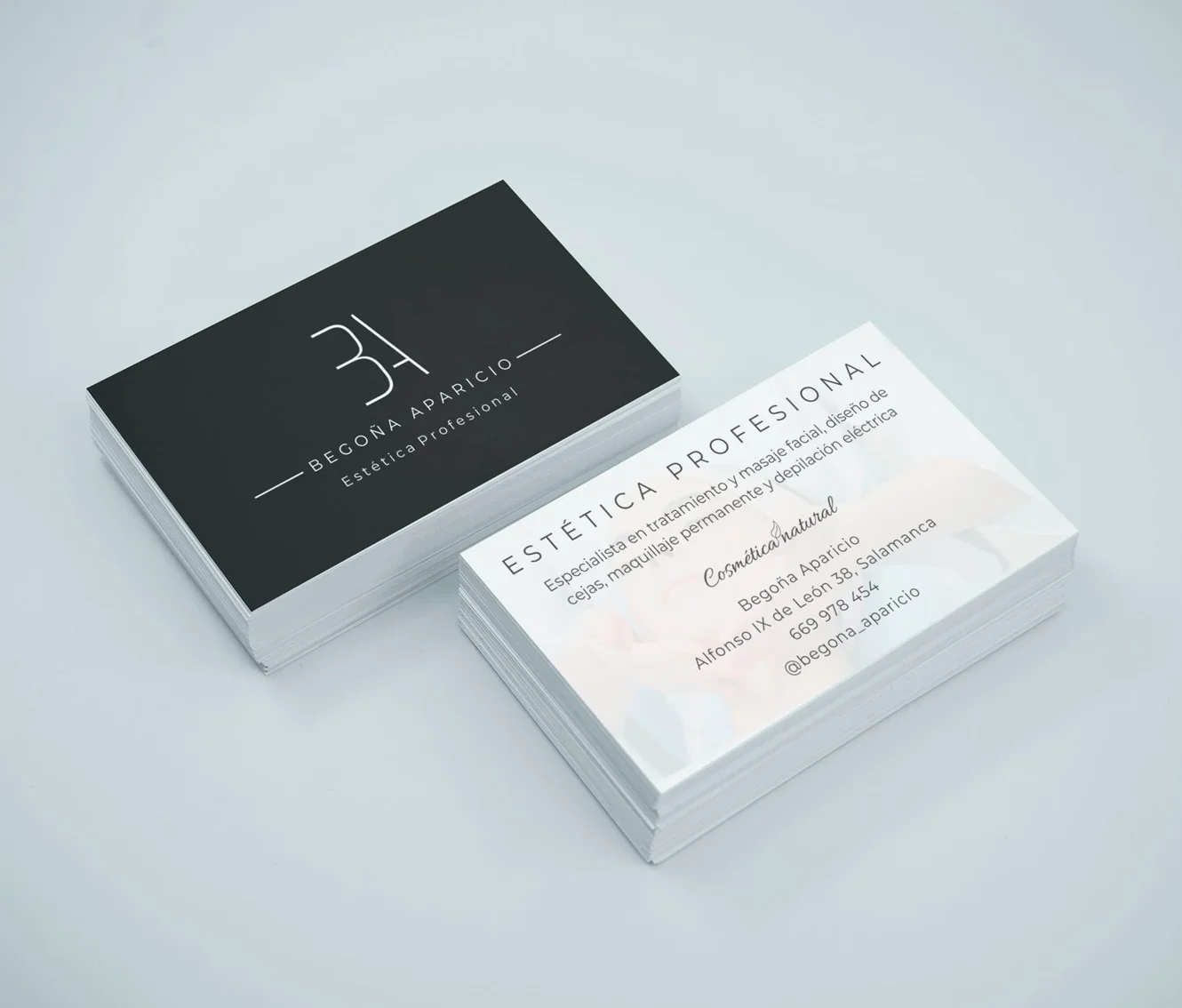 Diseño mockup tarjetas de visita Centro de Estética profesional Begoña Aparicio Salamanca